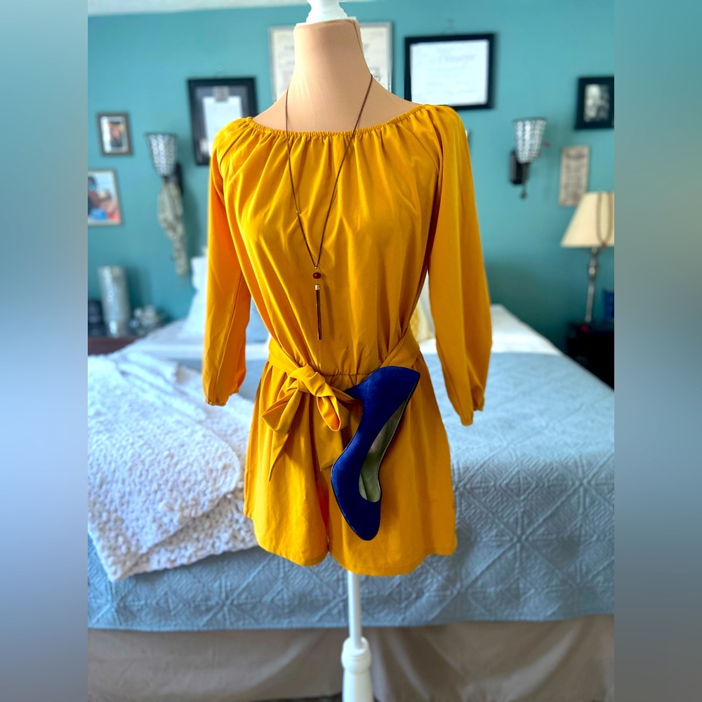 Miss Molly Yellow Romper with Sash/Belt
